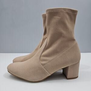 NEW Stuart Weitzman Siggy 60 Ankle Boot Womens 9 Beige Suede Stretch Block Heel